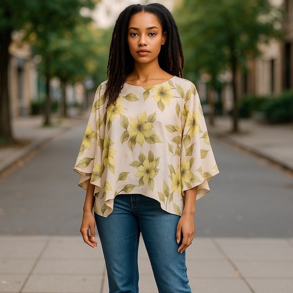 Blush Pink Green Floral Bell Sleeve Blouse Size Small Top Boho LC Lauren Conrad - Picture 1 of 8